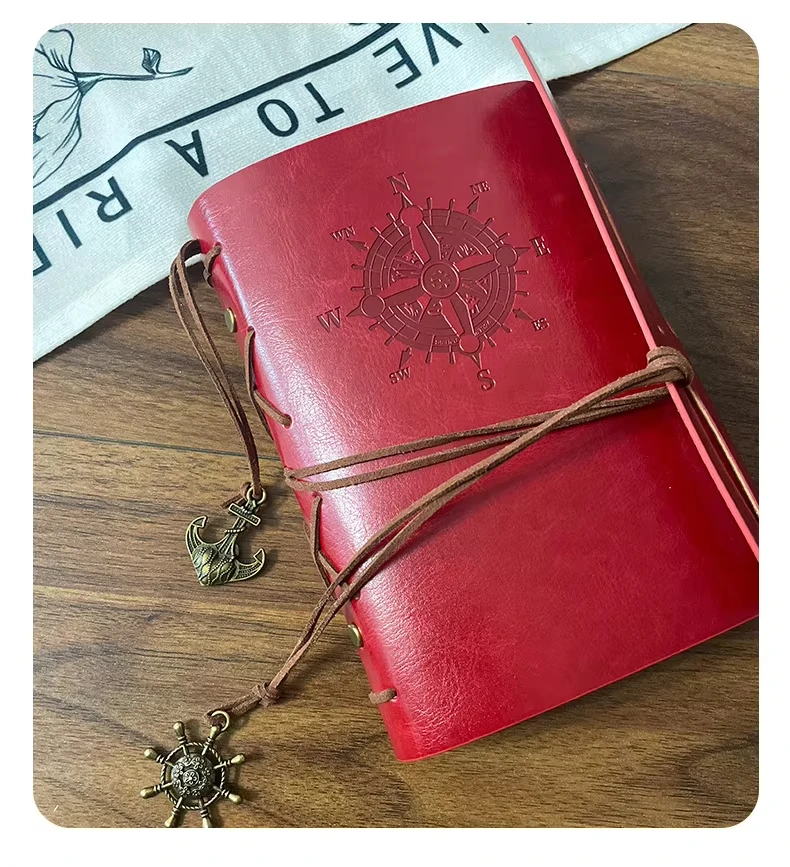 A6 vintage leather cover journals handmade travel kraft paper blank notebook
