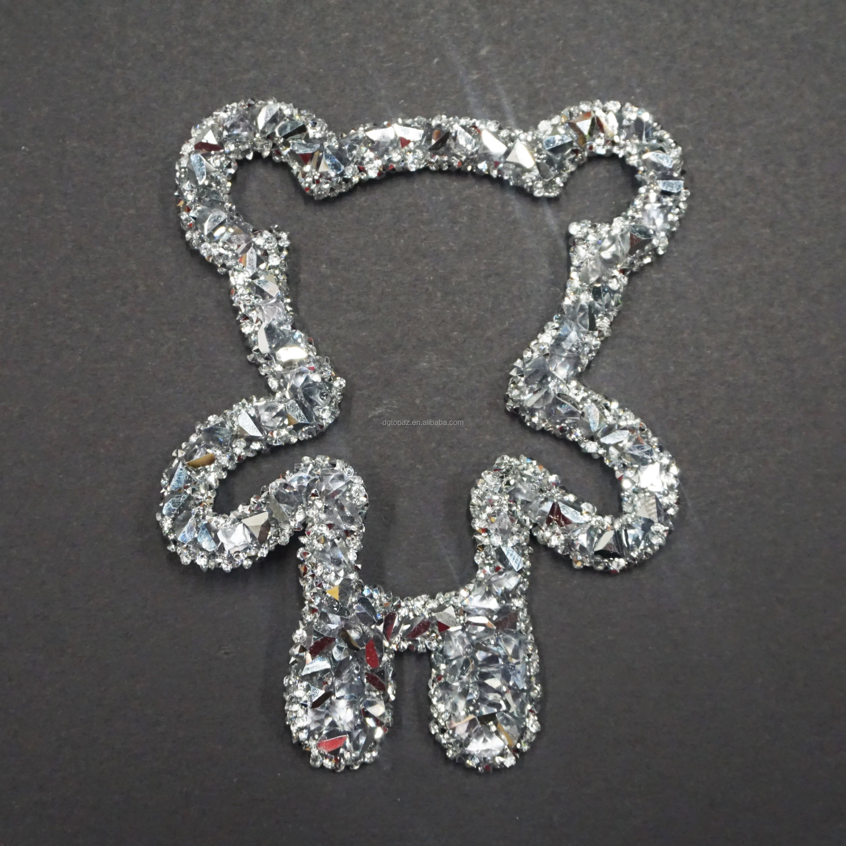 Designer ready design wholesale rhinestone t-shirt logo bowtie luxury heat press rhinestone patches