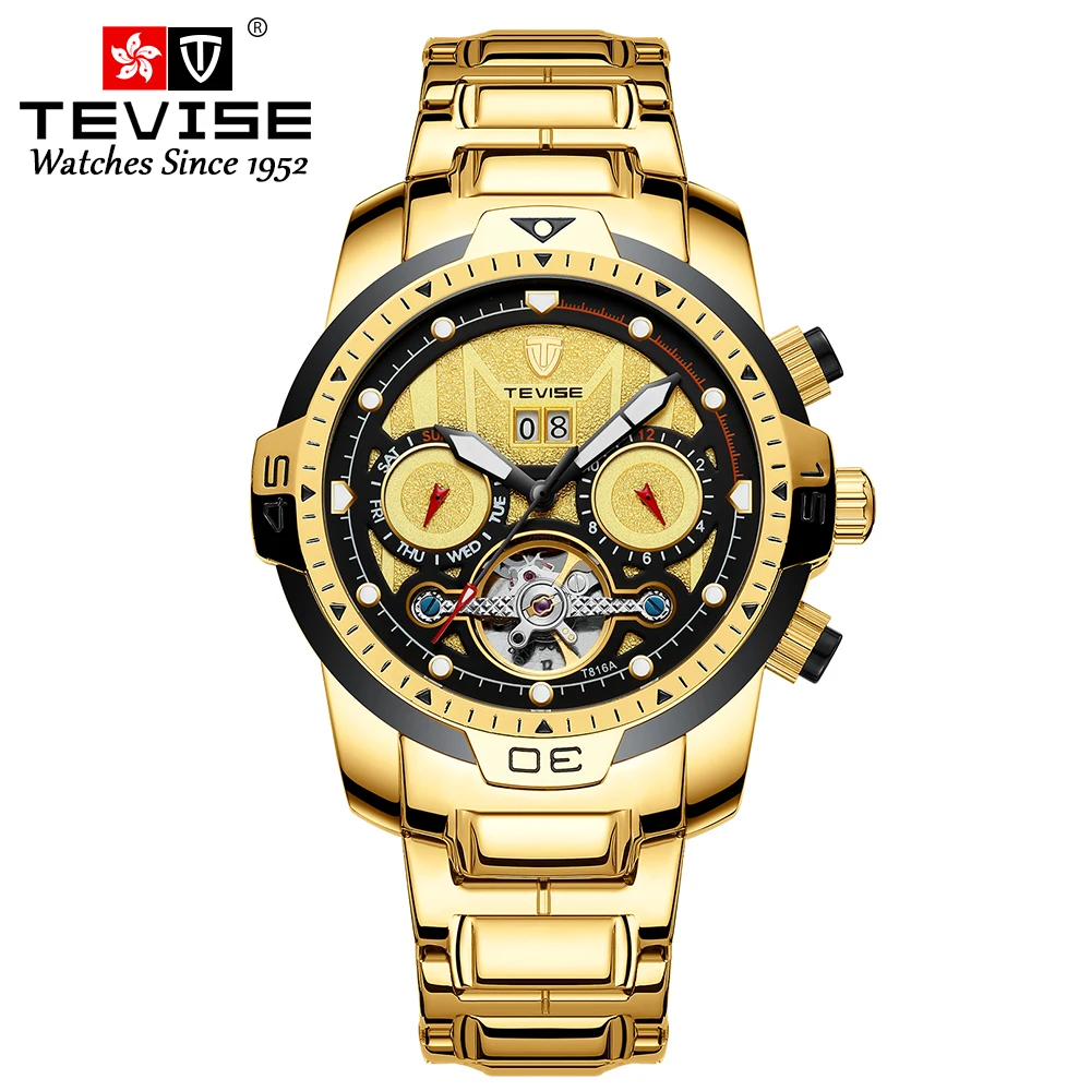 Tevise Calendar Auto Date Waterproof Multiple Time Zone Mens Diver Sport Multifunction Watch
