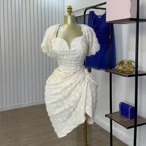 New Arrival Elegant V-neck Jacquard High Waist Short Sleeve Dress High Quality French European Boutique Women's Dress