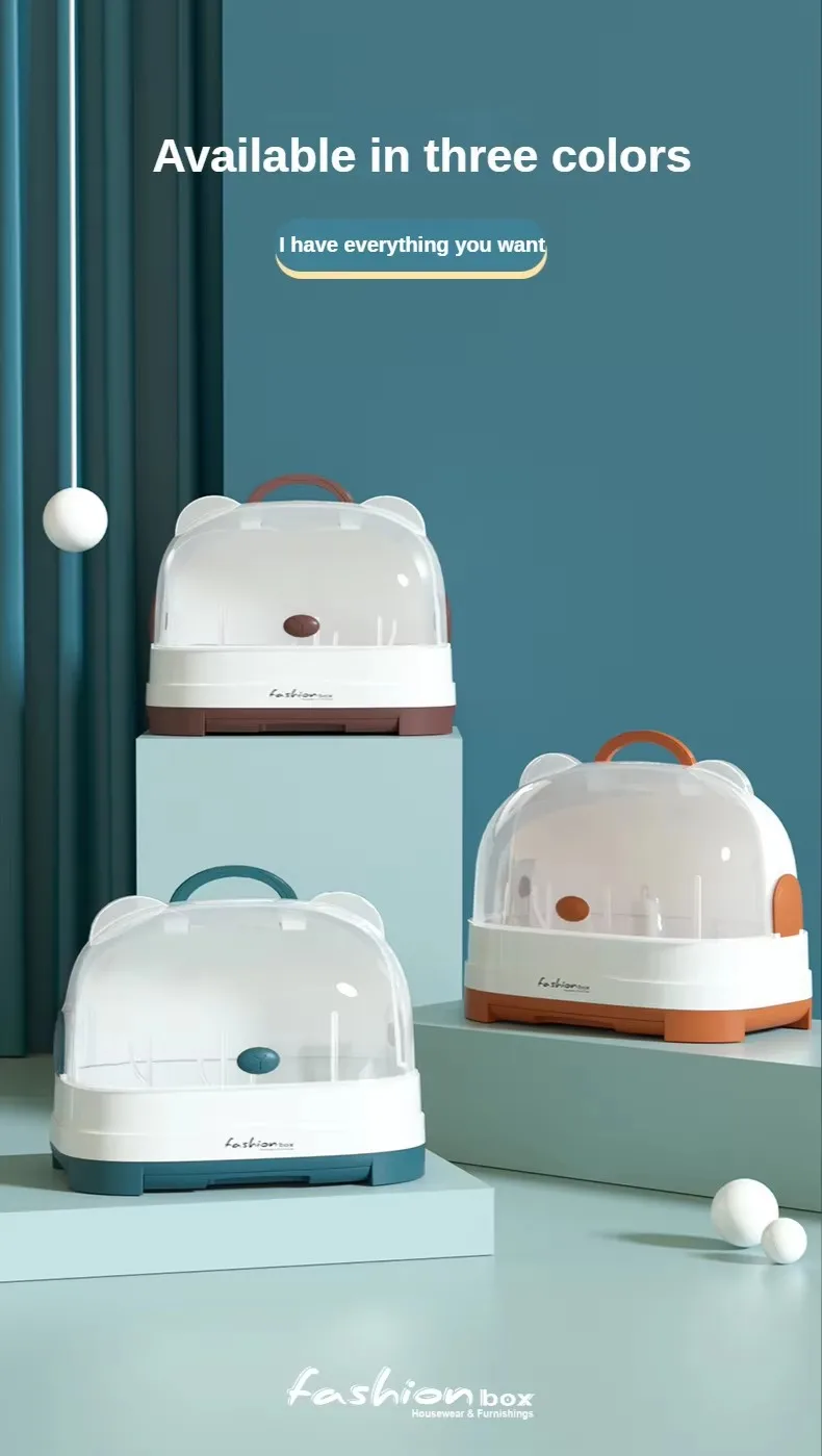 Hot Sale Plastic Baby Bottle Drying Rack Rectangle Shape with Cover and Handle-for Milk Feeding Bottle Storage manufacture