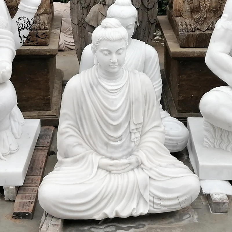 石製 座っている仏像 庭の装飾純粋な白い等身大の石座っている仏像卸売MSA-76