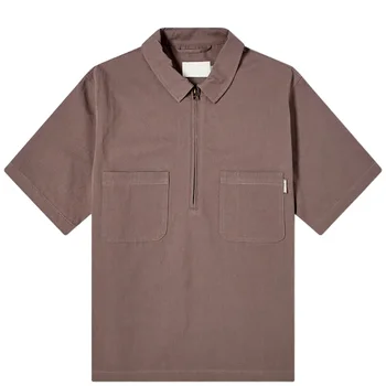 High Quality Polyester/Cotton Men's Work Shirt Anti-Wrinkle Short Sleeve Half Zip Plain Blank Design Custom Logo Print Pattern