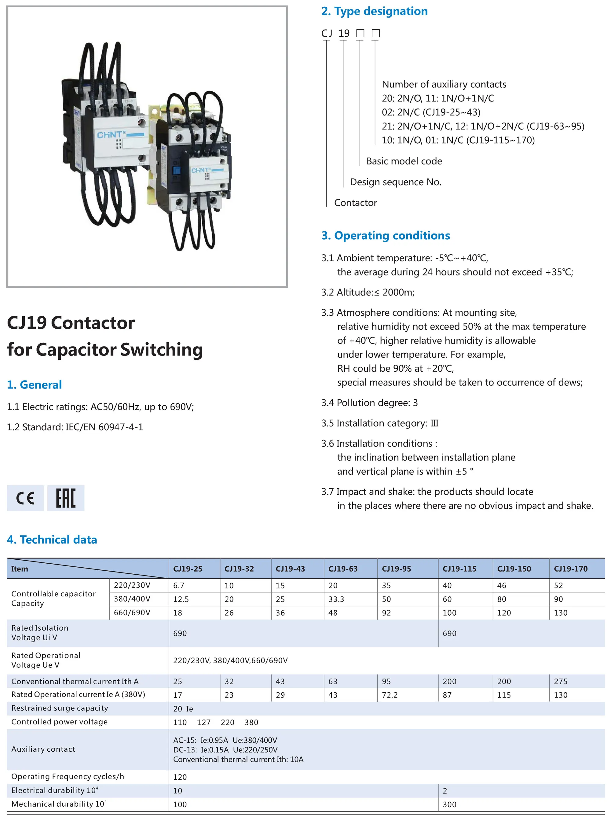 Chint CJ19 CJ19-25/11 CJ19-32/11 CJ19-43/11 CJ19-63/21 CJ19-95 CJ19-115 CJ19-150 220V 380V CHNT Capacitor Switching Contactor