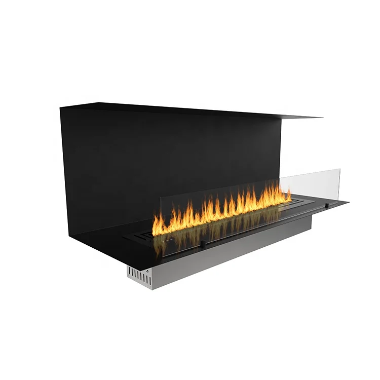 Customized Modern Design 1200mm C-Type Ethanol Fireplace Smart Remote Control Three Sides Opening Insert for Hotels Made Steel