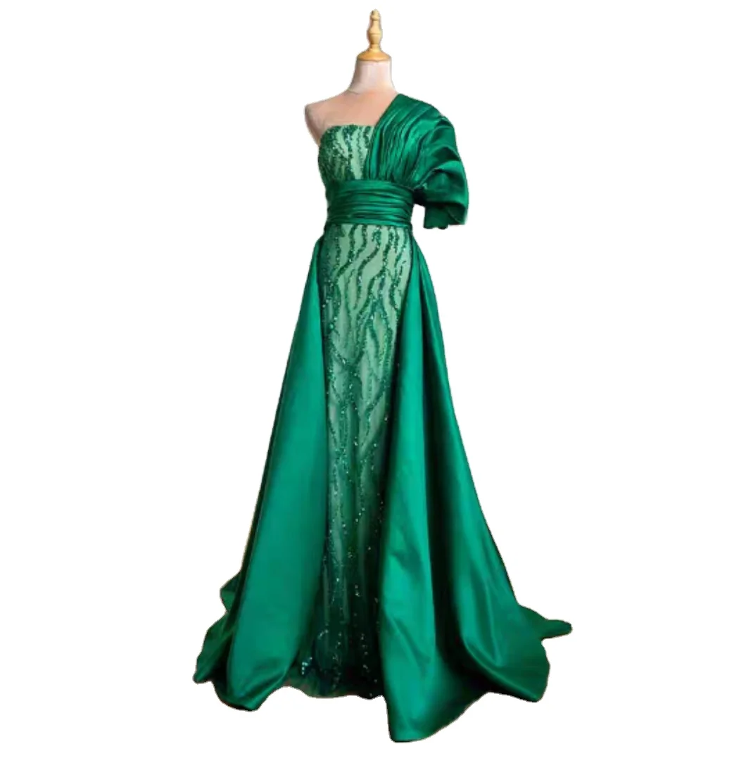 AL1630 2023 Green Chic Ball Gown Elegant Long Evening Dress Crystal for  Ladies Plus Size African Formal Dinner Party Dress for