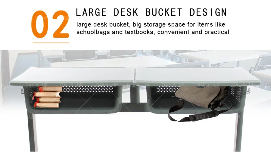 School Double Desk With Large Basket desk and chair set for school students