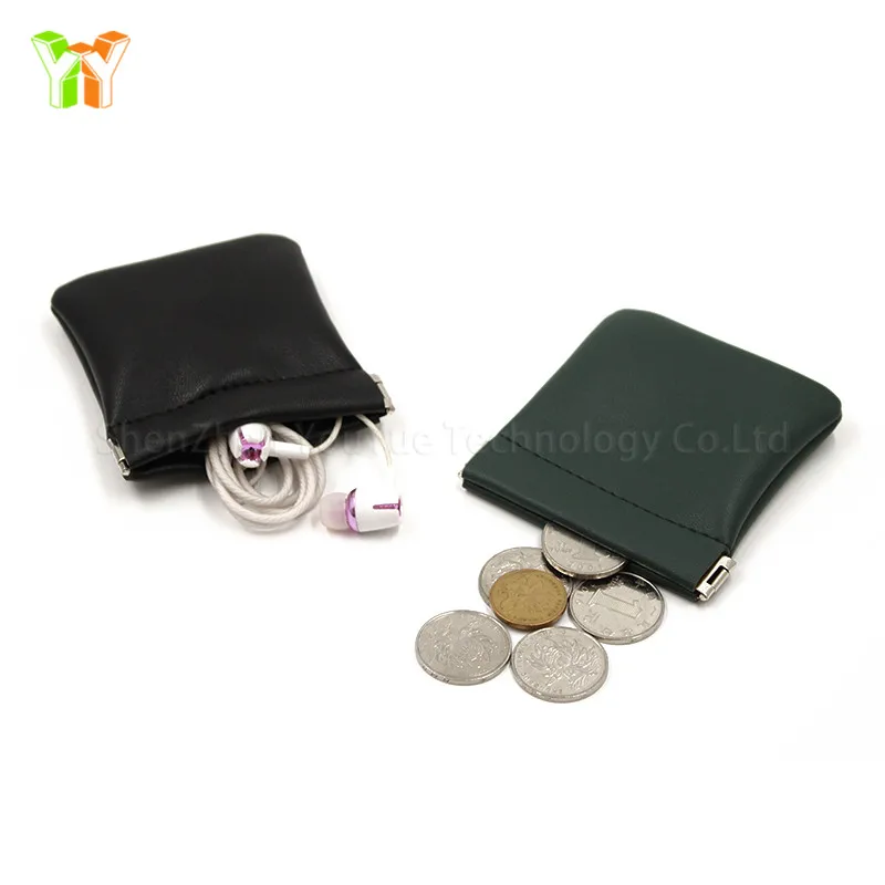 
 Кожаный Сжимаемый Кошелек для монет, кошелек для мелочи, однотонный черный, красный кошелек для мелочи  