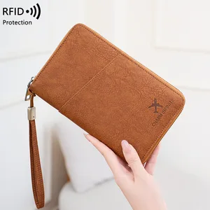Bestseller New PU Fashion RFID Anti-Magnetic Waterproof Passport Holder Long Zipper Ticket Credit Card Travel Wallet