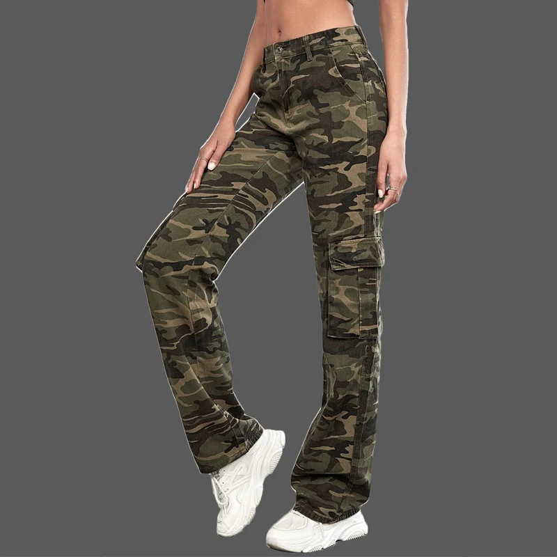 Custom Camouflage Print Multi Pocket Straight Women Jeans Streetwear Wide  Leg Trousers Cargo Pants Women - Buy Cargo Pants Women,Wide Leg Pants, Camouflage Cargo Pants Product on 