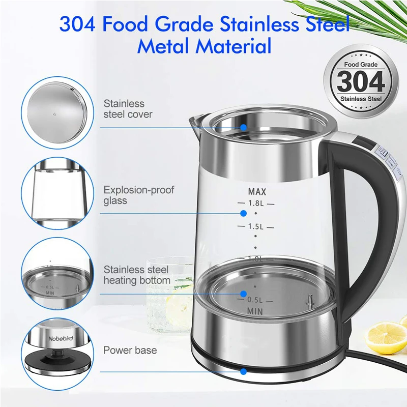 Speed Boil Water Electric Kettle 1.8l 1500w Wasserkocher Cool Touch Handle Led Lightboil Dry