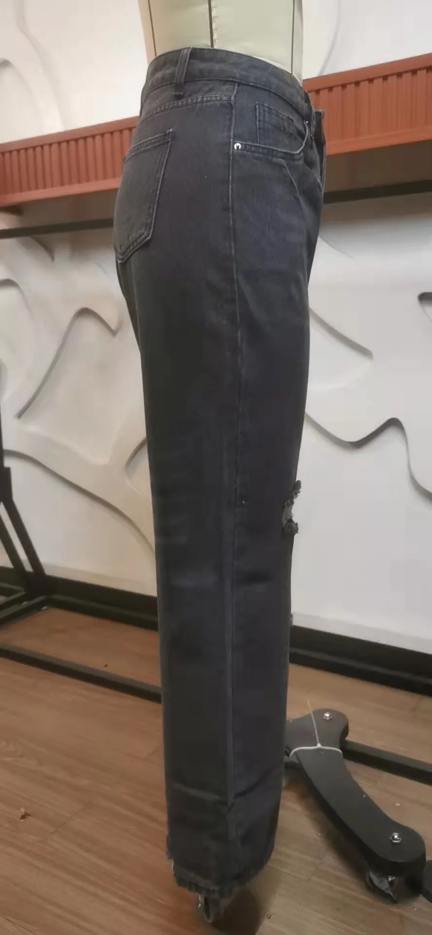 Jeans Da Donna Strappati Estivi A Vita Alta Da Donna 2021 Pantaloni Larghi  In Denim Strappati Alla Moda Jeans Strappati Con Reti Da Pesce - Buy A Vita  Alta Jeans Strappati Per