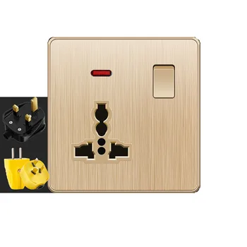 Uk 13A wall Switched 3 pin universal socket with neon ,high quality Golden Pc panel