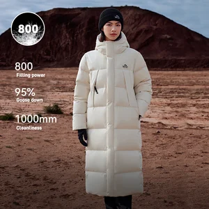 Outdoor Winter Hiking Women's Water Repellent Warm and Windproof 800 Filling Power White Goose Down Long Puffer Jacket