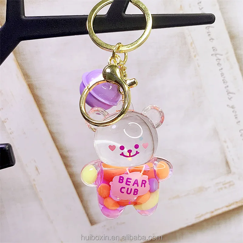 SPEEDYUNI Cute Bear Keychain | Aesthetic Liquid Floating Figure Lanyard Key  Chain Key Ring Holder for Bag Charms and Car Keys