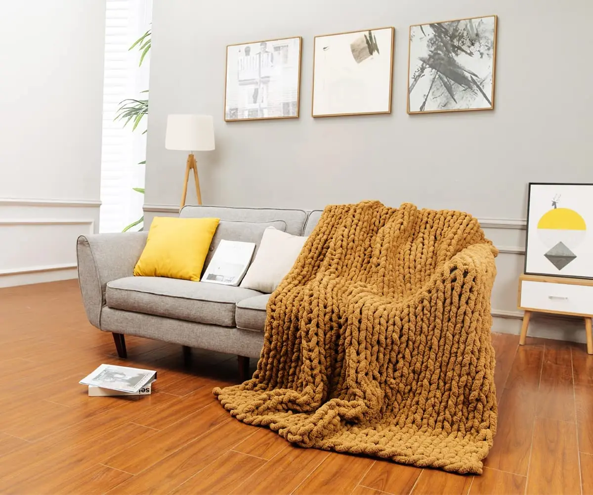 Wholesale Chenille Bulky Blankets Chunky Knit Luxury Throw Blanket