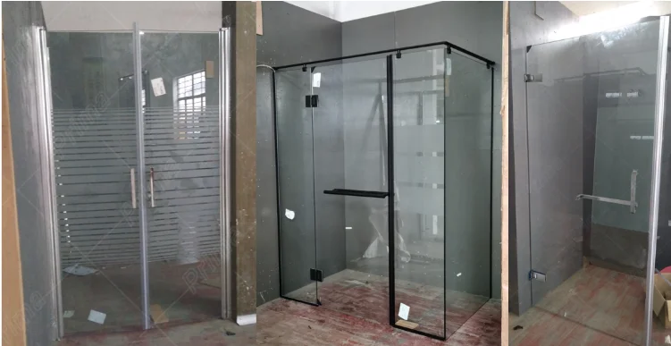 Indoor Black Glass Shower Brackets Design Frosted Glass Shower Enclosure