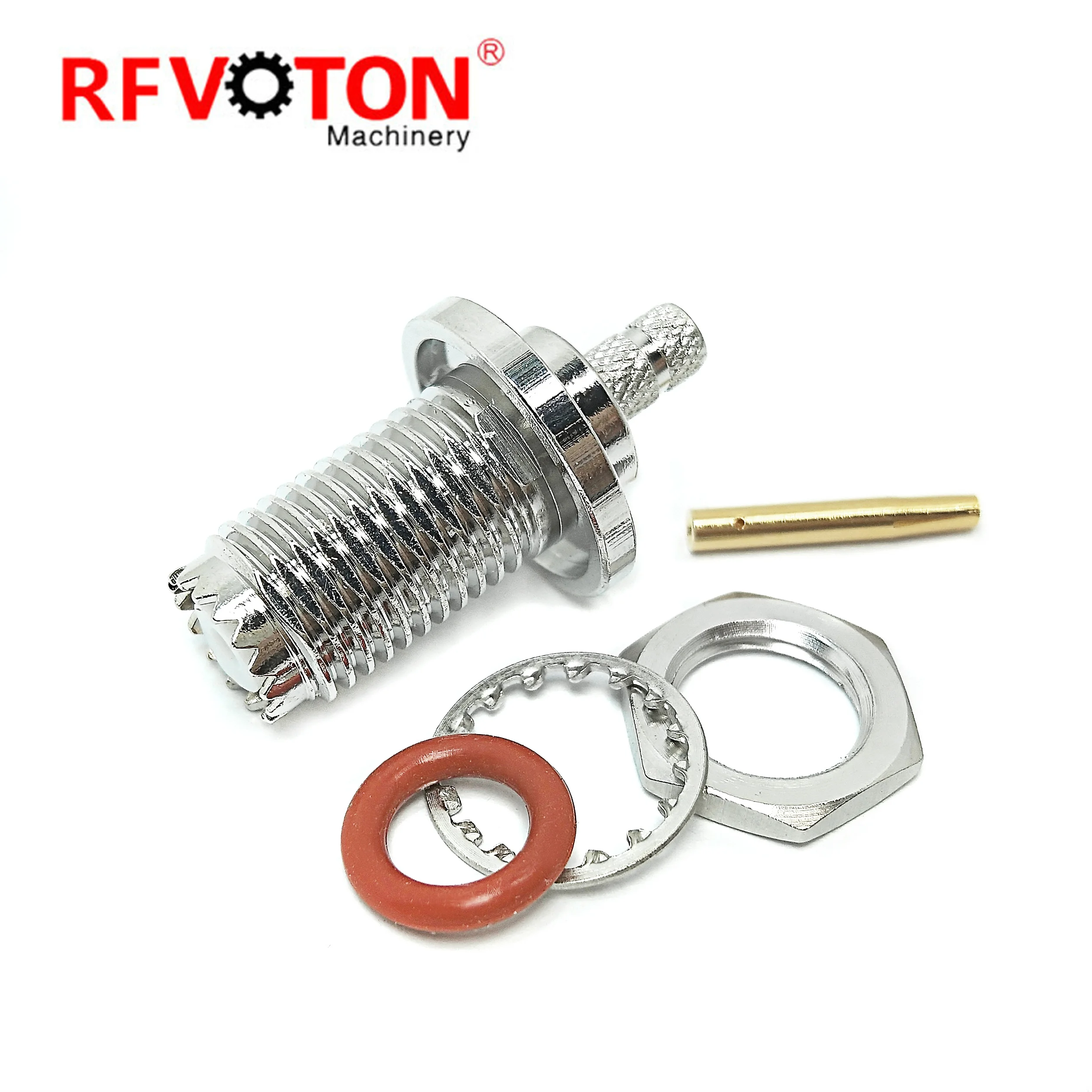 RF connector mini UHF type female jack straight bulkhead waterproof crimp for LMR195 RG58 coaxial cable plug factory