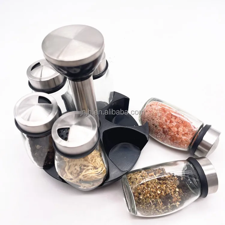 6 Pieces Set Revolving Spice Rack Rotating Herb and Spice Countertop Spice Organizer