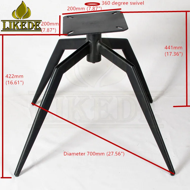 Black steel iron tilt beveled top plate pitched spider swivel base for dining chair