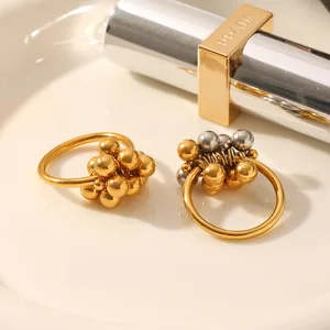 MW Gold and Silver Bead Adjustable Grape Ring Minimalist Design Fashion Jewelry 18K Gold Plated Waterproof Stainless Steel