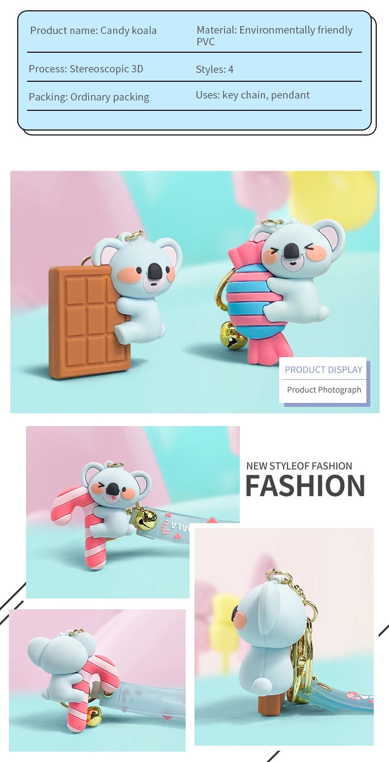 product 4 piece cute koala keychain set soft pvc animal pendant for bags  car keys birthday gifts for women-5