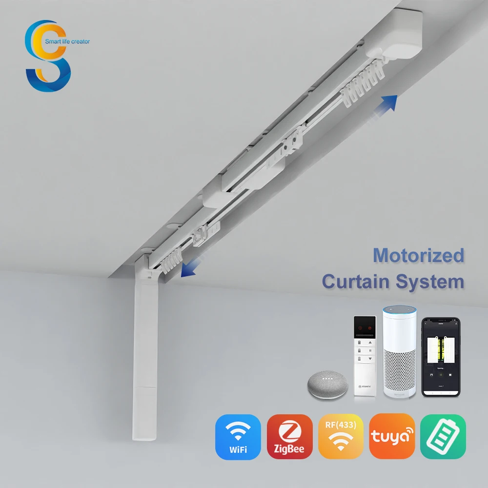 Silent Gliss Automatic Wave Curved Electric Aluminium Rail Smart Motorized System Remote Control Set Curtain Motor and Track