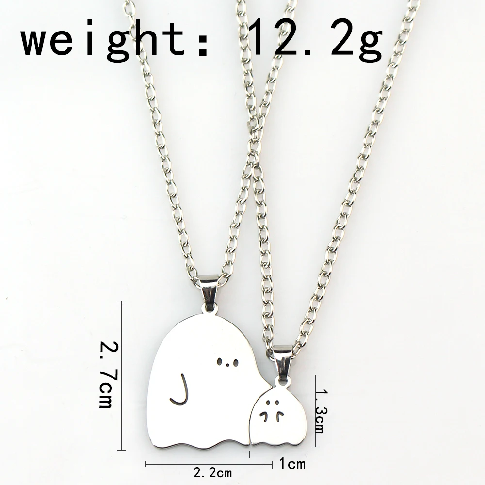 Cartoon Couple Ghost Hugging Pendant Necklace with Link Chain