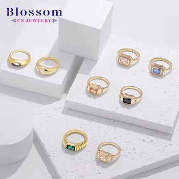 Blossom CS Jewelry Trendy Luxury 18k Gold Plated Sugar Cube Ring Cubic Zirconia 925 Sterling Silver Ring Fine Jewelry For Women