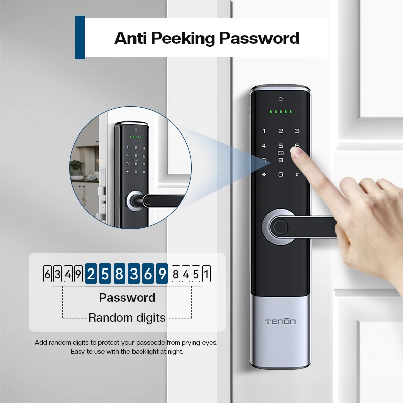 Tenon Home Smart Lock Tuya Intelligent Door Handle Biometric Fingerprint RFID Card Reader Aluminum Electronic Keyless Digital