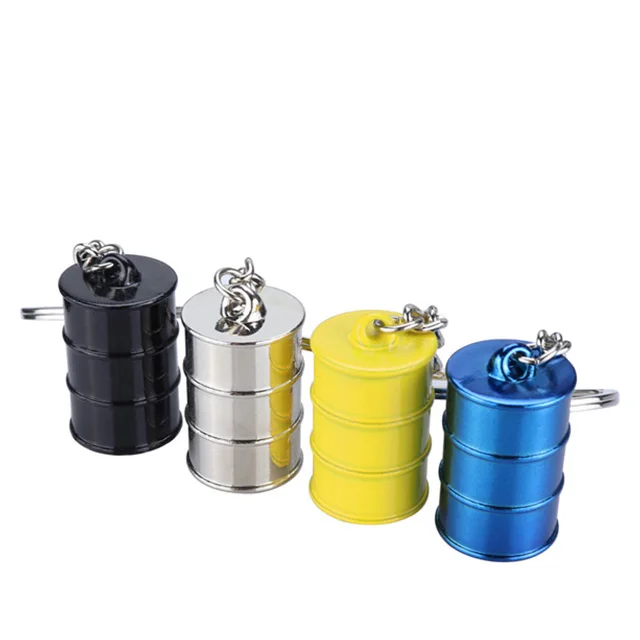 Custom Logo Mini 3D Oil Drum Keychain Round Barrel Shape Metal Key Chains Promotional Giveaways