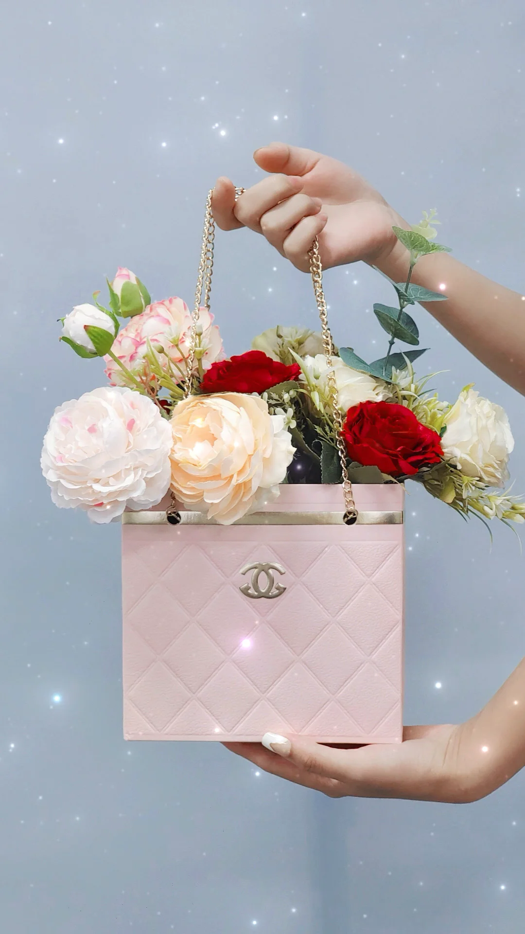 Custom Roses Flower Arrangement Clutch Bag Gift Box Handle Valentine's