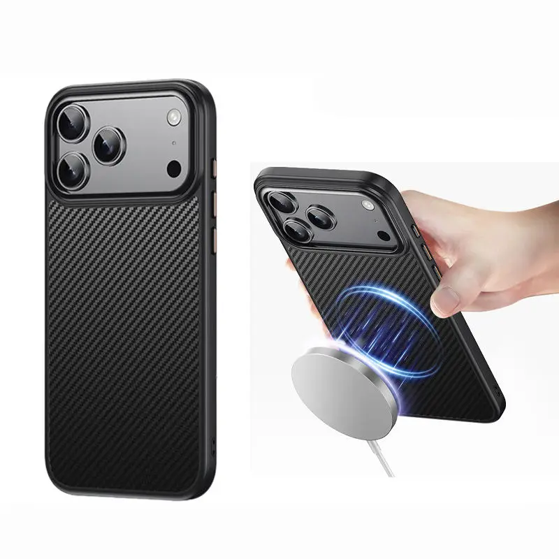 Carbon Fiber Ultra-thin Cell Phone case for iPhone 17 Pro Max  Anti-fall Magnetic back Protective Cover for iphone 17 Air
