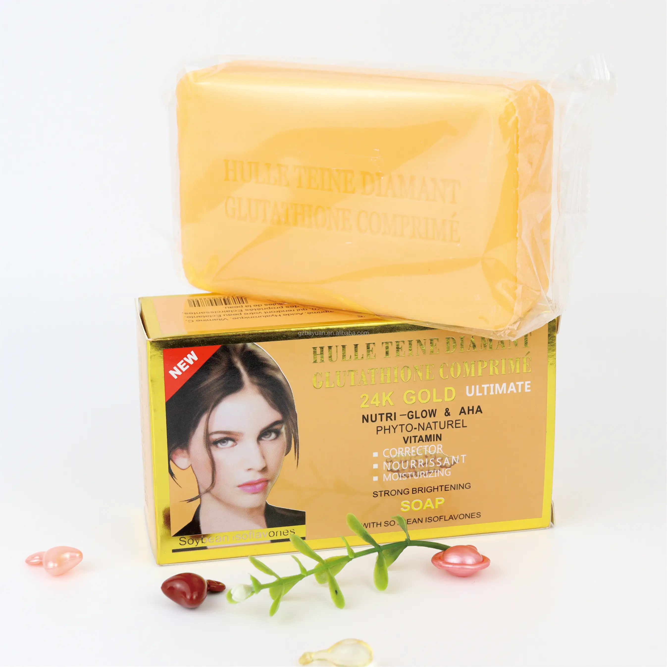 New 250g Custom Glutathio Comprime Soap Bath Toilet Soap Body Whitening Brightening Glycerin 24K Gold Kojic Acid Soap