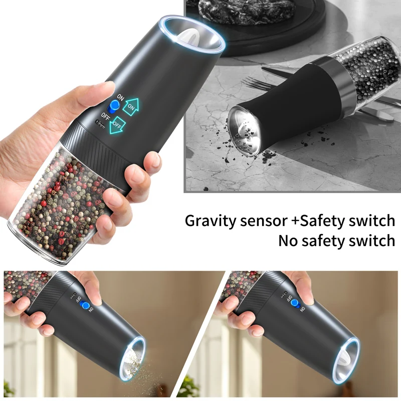 2024 Biggest Capacity 270ML Salt and Pepper Grinder Charging Gravity Electric Pepper Mill Set