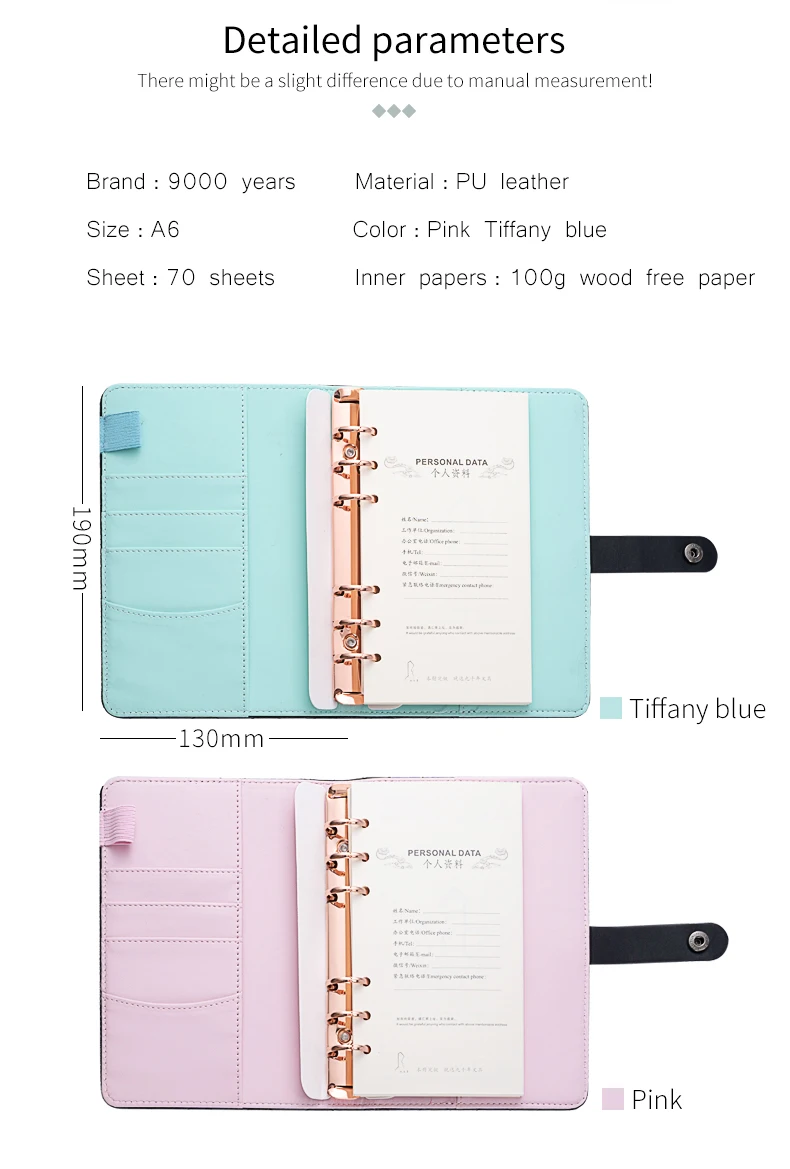 Wholesale Black Quilted A6 Binder Budget Planner,Pu Leather Binders With Loose Leaf 6 Ring