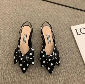 Twinkle Factory Summer New French Pointed Bow Platform Thick High Heels Shoes for Women Elegant Dress