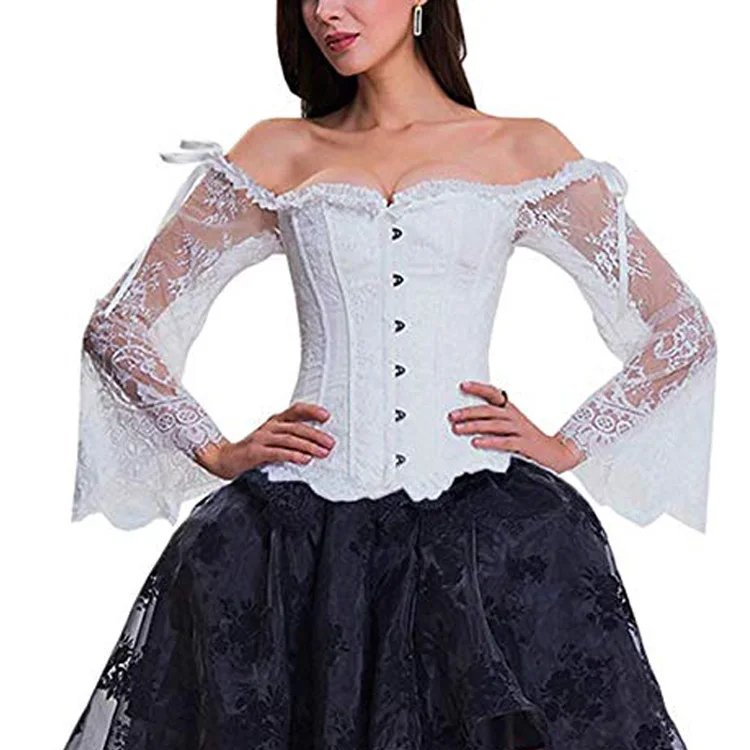 Womens Princess Renaissance Corset Floral Ruched Sleeves Elegant Halloween Costume