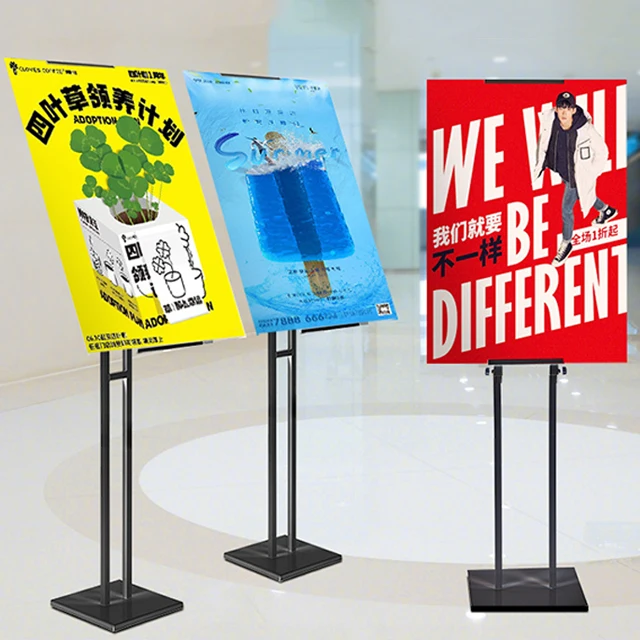 Double Side Iron Frame free standing Poster Stand Height Adjustable Rack For Promotion Display retractable poster board stand