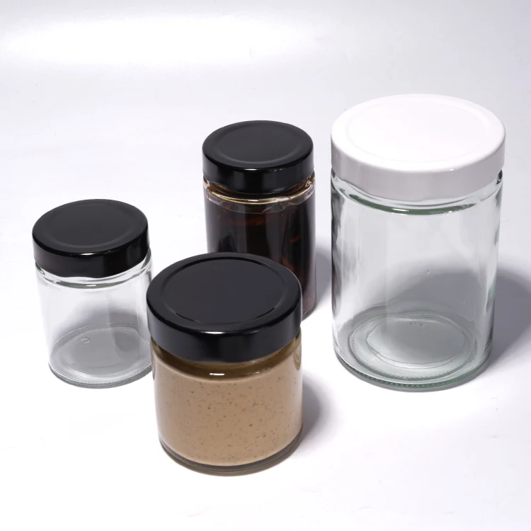 Round 100ml 200ml 300ml 500ml Chili Sauce Glass Jar Honey Glass Jar Spice Storage Jar with Metal Lid