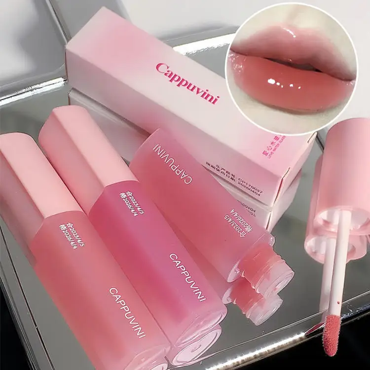 High Quality Pink Love Heart Design Lip Glaze Mirror Water Light Glass Transparent Lip Gloss Moisturizing Female Cute Lipstick