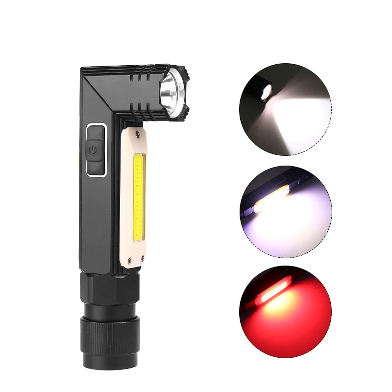 USB Rechargeable Flashlight Magnet Rotate 90°Work Light LED COB Torch Headlight 