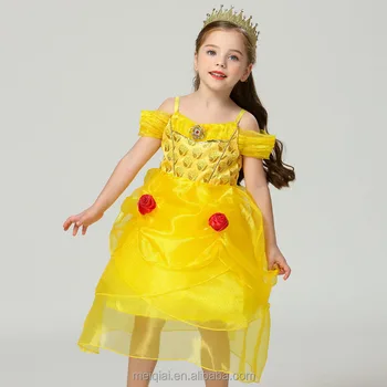 MQATZ Girls Belle Dress Kids Summer Princess Cosplay Costume with Diamond for Kids Carnival Halloween Birthday Party