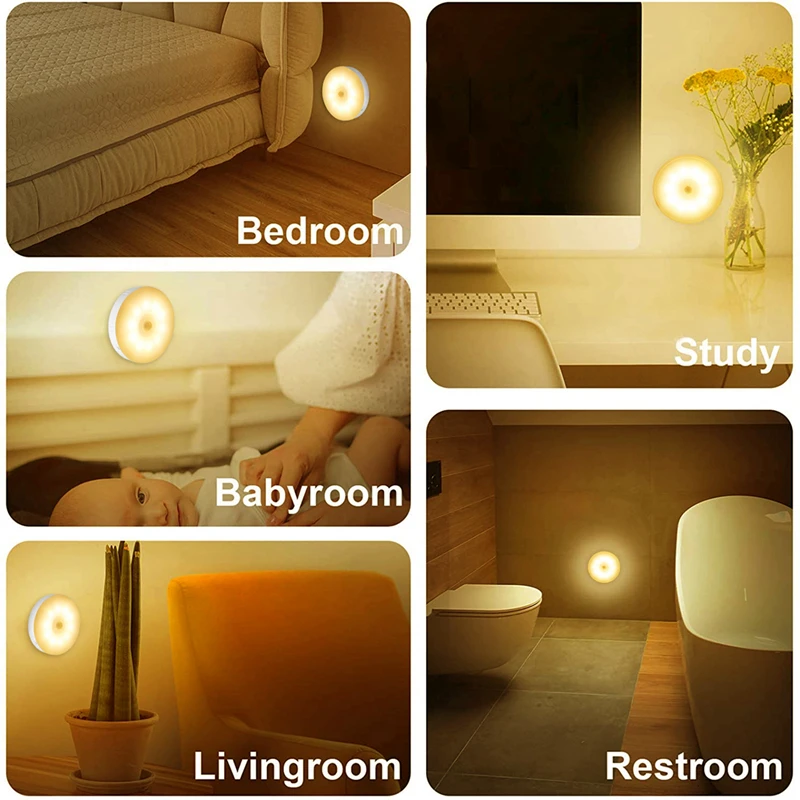 New Arrival Smart Home Lights 10 LED Round Night Light with Adjustable Brightness and Small Motion Sensor for Kitchen Cabinet