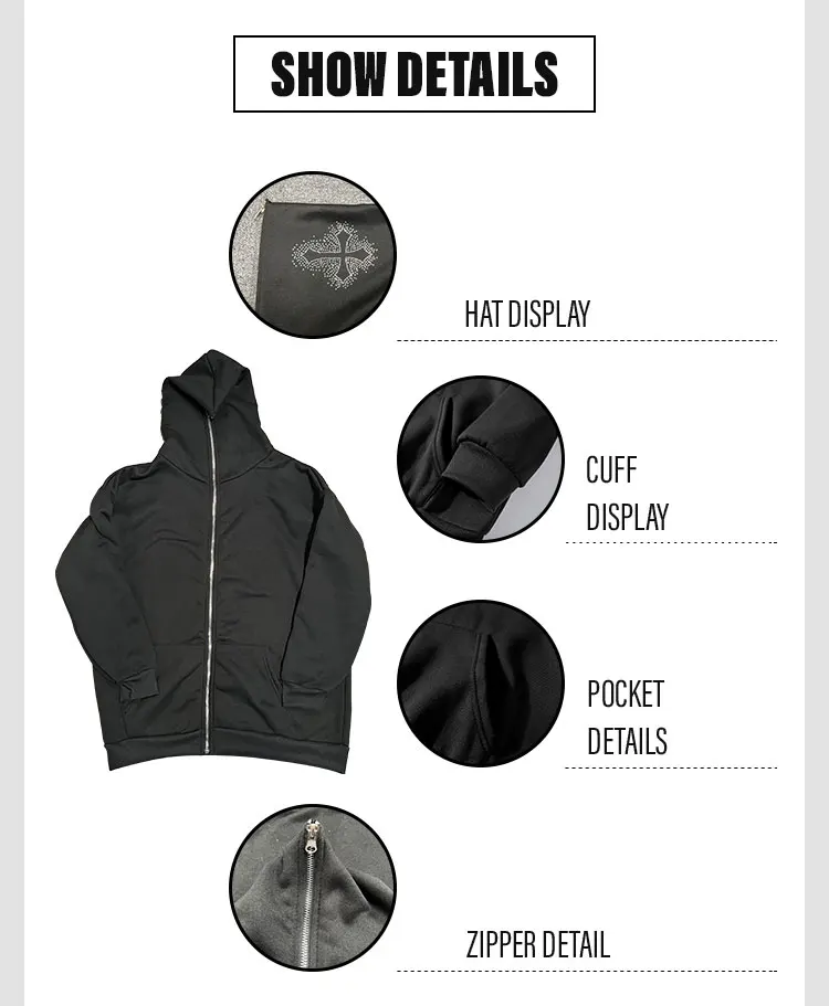 Custom High Quality Blank Fleece Mens Zip Up Heavyweight Hoodie