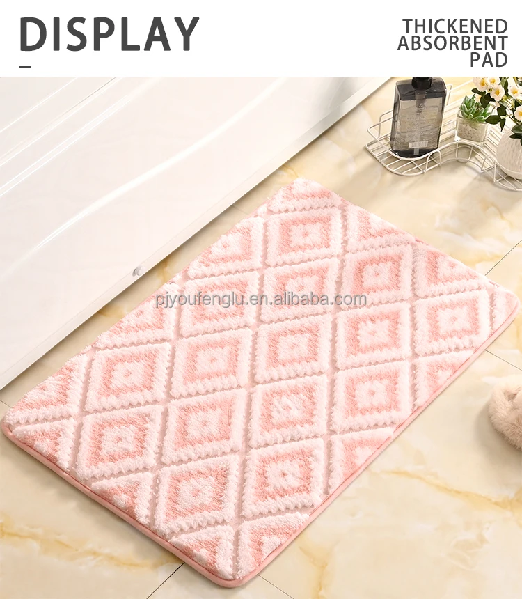 80g 100% Polyester Absorbent Cationic Jacquard 38D Memory Foam Rectangle 180g PVC Anti-slip Bottom Bath Room Rugs manufacture