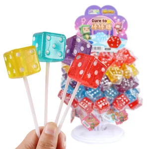 28g*60 Pieces Fruit Flavored Hard Sugar Tower Dice Coated Children's Sieve Lollipop Snacks Wholesale Candy in Bags