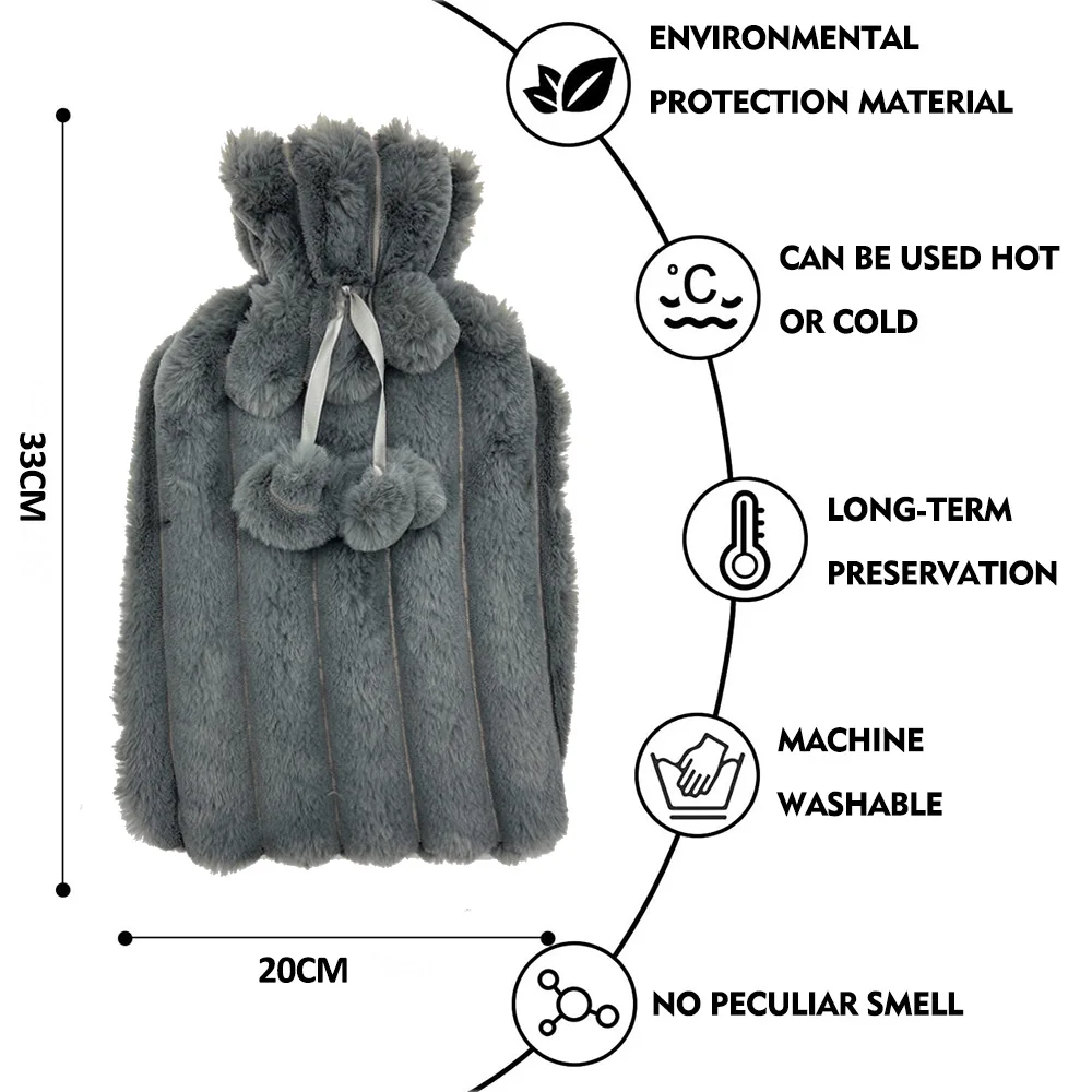 2l water-filling hot water bottle with faux cover rubber hot and cold water bag