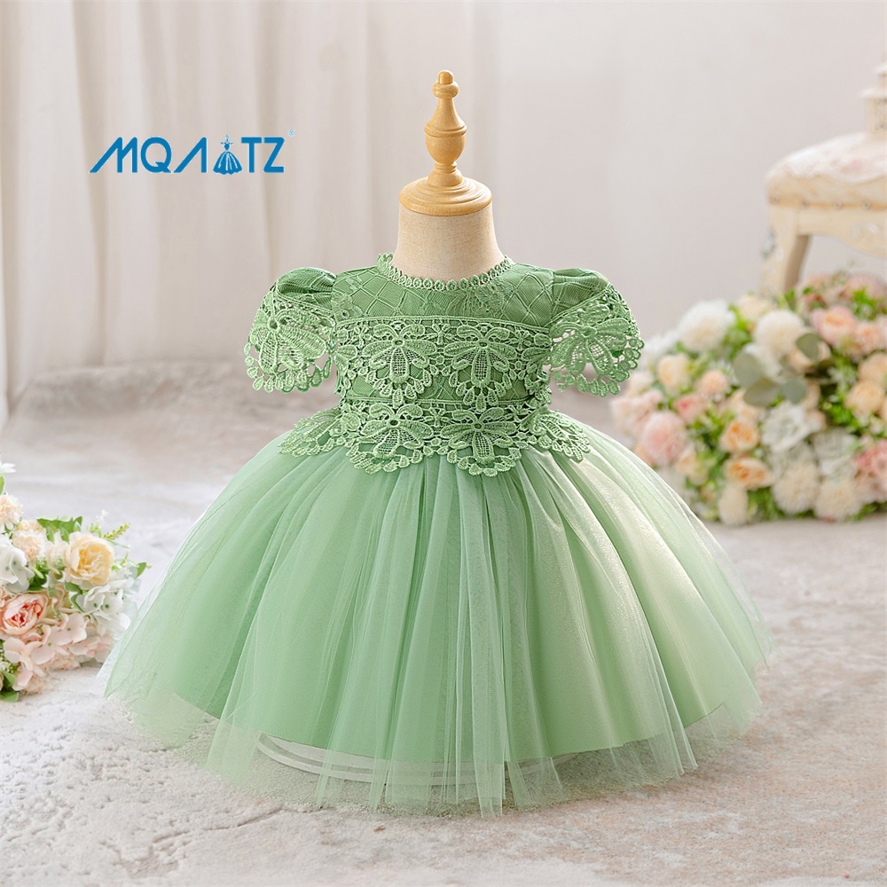 MQATZ Princess Style Baby Girl Baptism Dress O-Neck Lace Embroidered  Christening Gown for 1-3 Years for Weddings Parties
