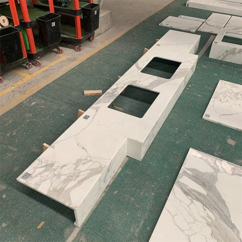 Customized Top Quality Calacatta White Marble Kitchen Countertop Calacatta Marble Vanity Top For Home And Hotel Decoration